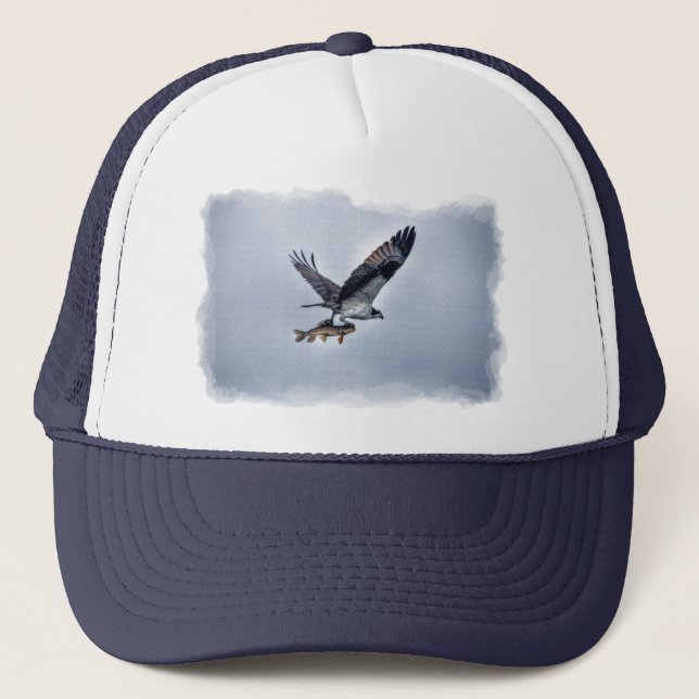 Flying Osprey with Walleye Fish HDR Photo Trucker Hat (Front)