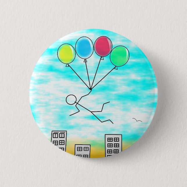 Flying Over The City With Balloons 2 Inch Round Button (Front)
