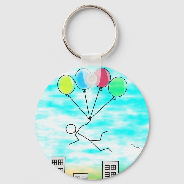 Flying Over The City with Balloons Keychain (Front)