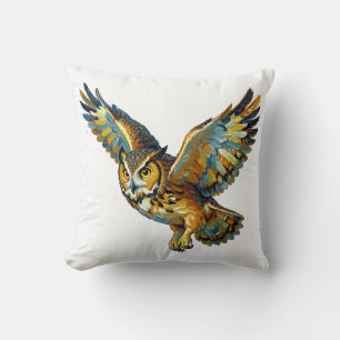 Flying Owl Abstract Colorful Brushstroke Art Throw Pillow