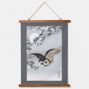 Flying Owl and Full Moon, Koson, Ukiyo-e Hanging Tapestry