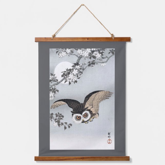 Flying Owl and Full Moon, Koson, Ukiyo-e Hanging Tapestry (Front)