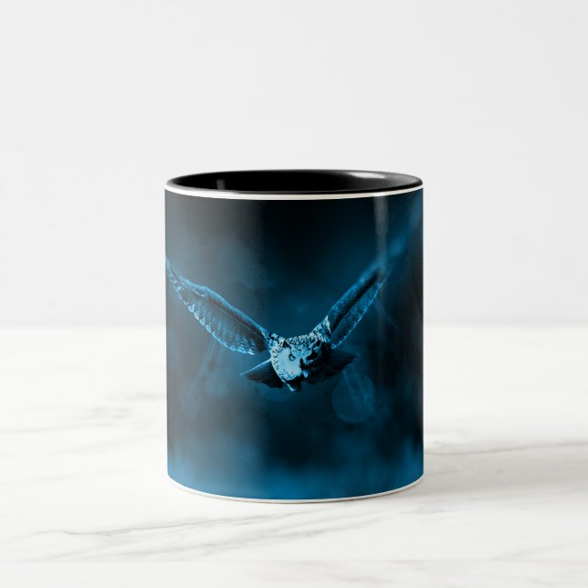 Flying Owl Blue Two-Tone Coffee Mug (Center)