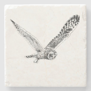 Flying Owl Illustration Stone Coaster