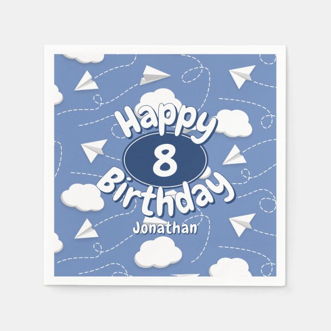 flying paper airplanes boy or girl birthday napkin (Front)