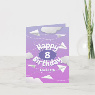 flying paper airplanes girly pink purple birthday card