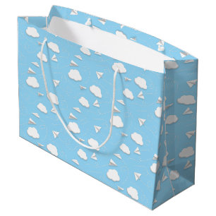 flying paper airplanes puffy clouds ANY color Large Gift Bag
