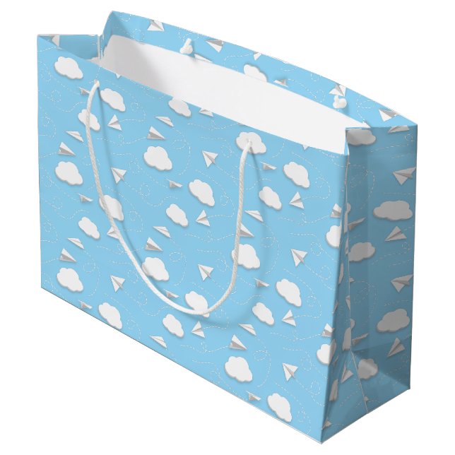 flying paper airplanes puffy clouds ANY colour Large Gift Bag (Back Angled)