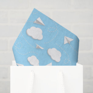 flying paper airplanes puffy clouds blue sky