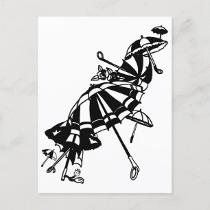 flying Parasols Umbrellas Ink art Illustration Postcard
