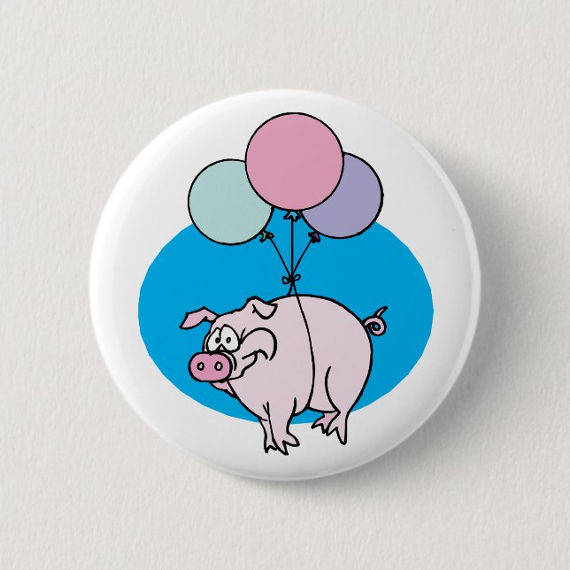 Flying Party Pig 2 Inch Round Button (Front)