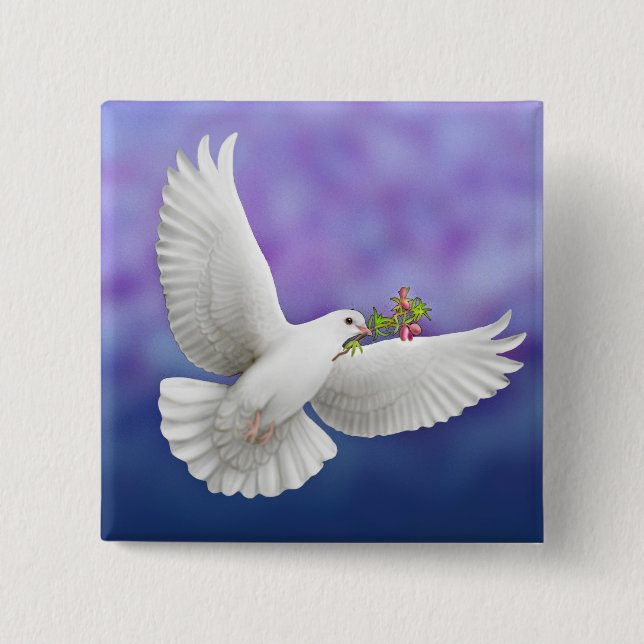 Flying Peace Dove 2 Inch Square Button (Front)