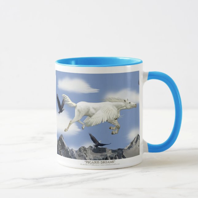 Flying Pegasus, Eagles & Mountains Fantasy Art Mug (Right)