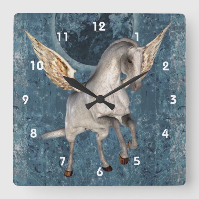 Flying Pegasus Horse Fantasy Art Square Wall Clock (Front)
