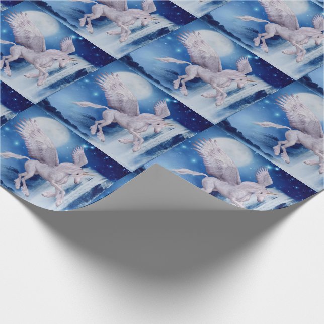 Flying Pegasus Unicorn Waterfall  Wrapping Paper (Corner)