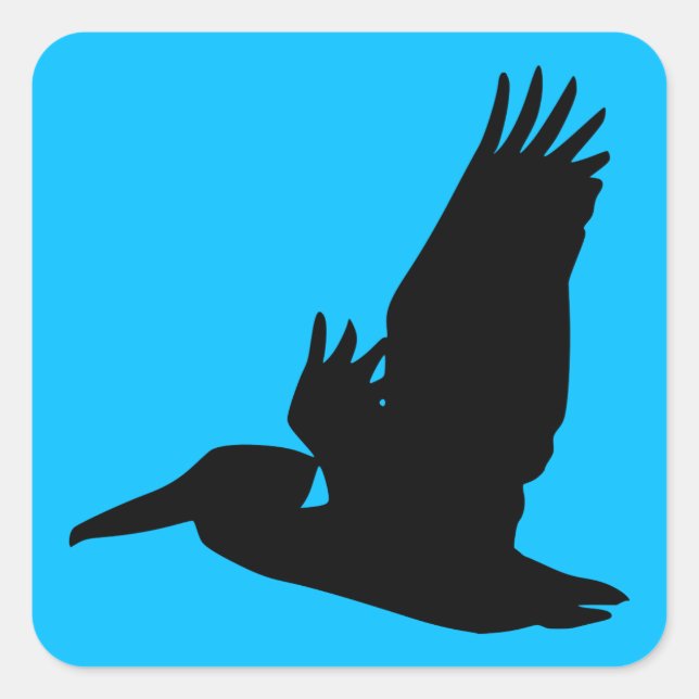 Flying Pelican Silhouette Sky Blue Square Sticker (Front)