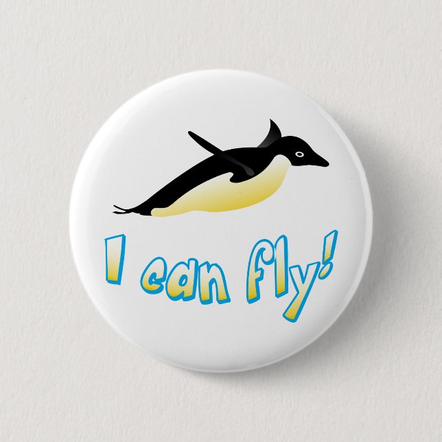 Flying penguin 2 inch round button (Front)