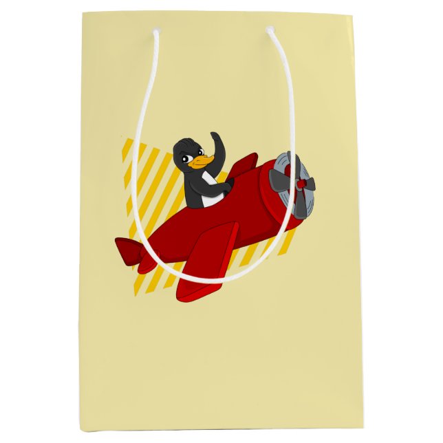 Flying penguin cartoon medium gift bag (Front)