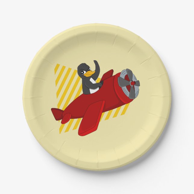 Flying penguin cartoon paper plates (Front)
