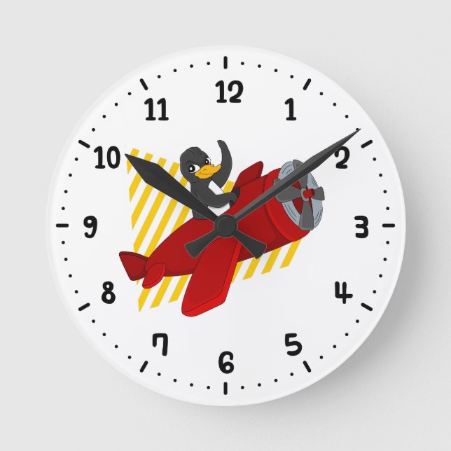 Flying penguin cartoon round clock (Front)