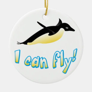 Flying penguin ceramic ornament