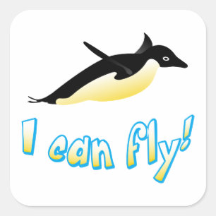 Flying penguin square sticker
