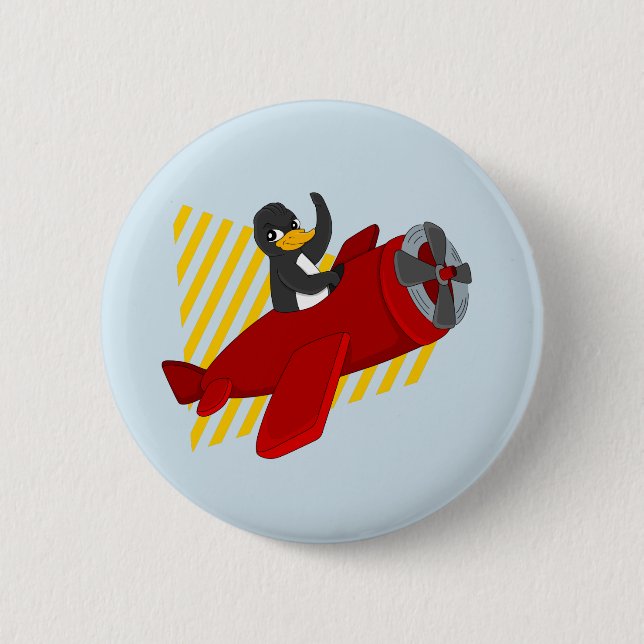 Flying penguing cartoon button (Front)