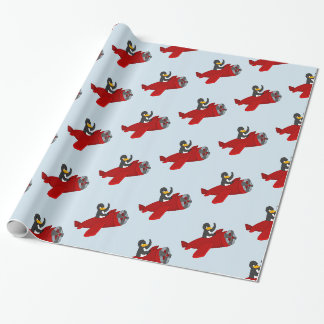 Flying penguing cartoon wrapping paper