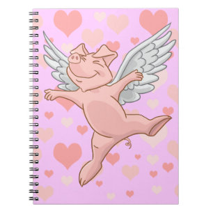 Flying Pig and Pink Hearts Notepad Notebook