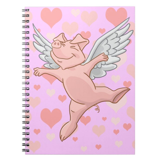 Flying Pig and Pink Hearts Notepad Notebook (Front)