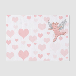 Flying Pig and Pink Hearts Tissue Paper