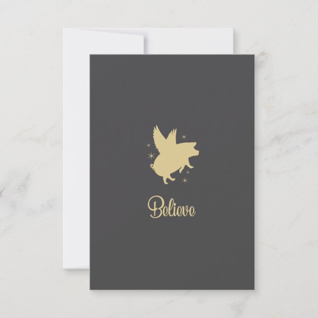 Flying Pig Believe Flat Note Card (Front)