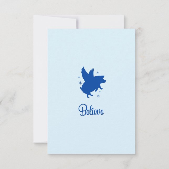Flying Pig Believe Flat Note Card (Front)