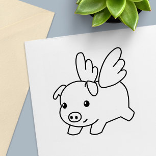 Flying Pig - Believe, Piglet with Wings Self-inking Stamp