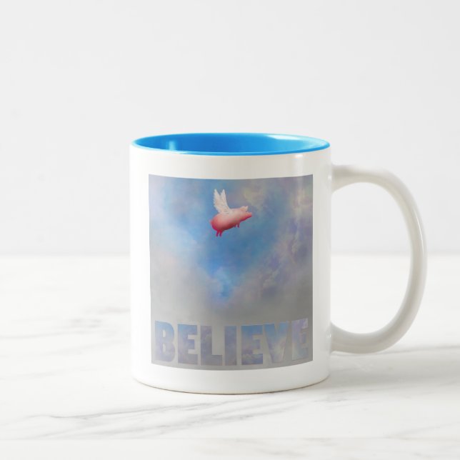Flying Pig-Believe Two-Tone Coffee Mug (Right)