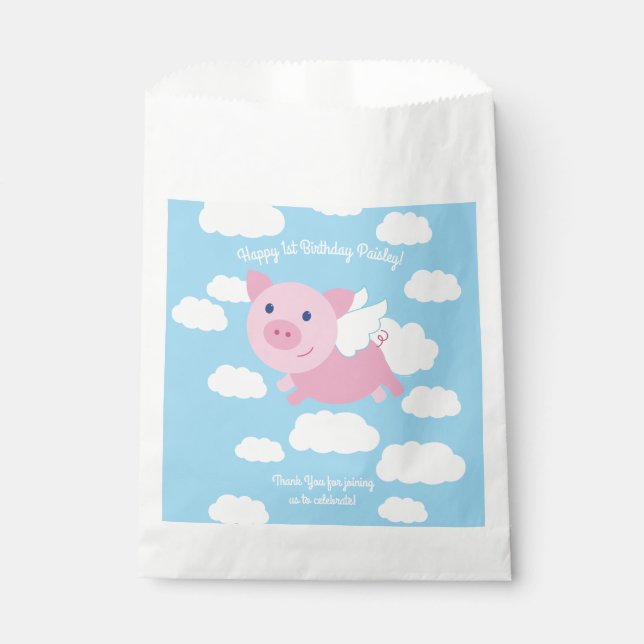 Flying Pig Birthday Party Favour Bag (Front)