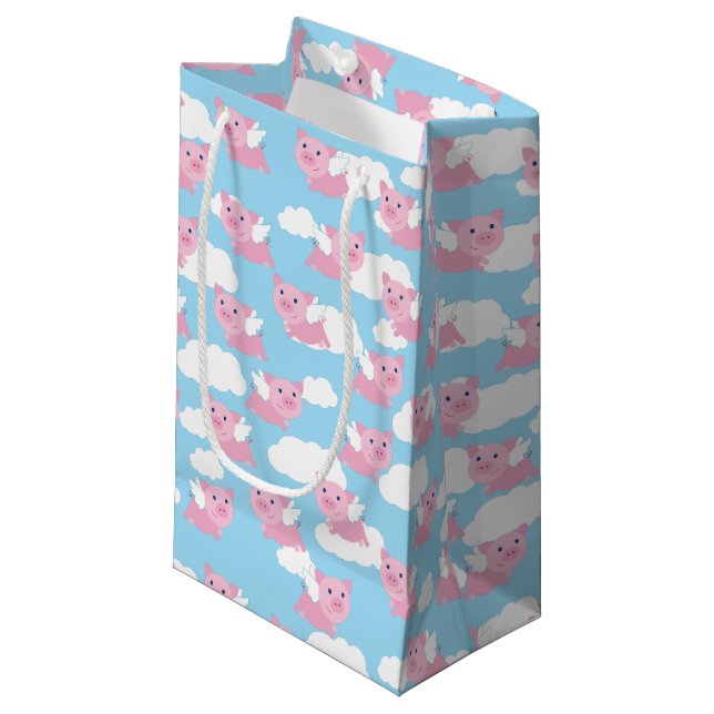 Flying Pig Birthday Party Kids Small Gift Bag (Front Angled)