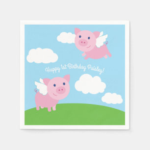 Flying Pig Birthday Party Napkin