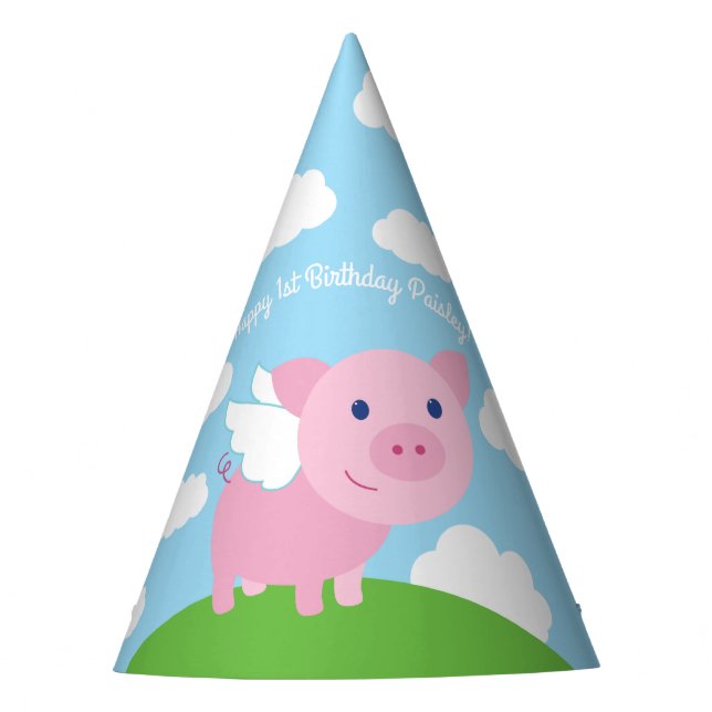 Flying Pig Birthday Party Party Hat (Front)