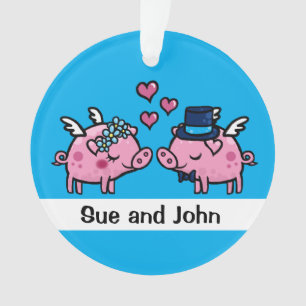 Flying pig bride and groom customisable ornament