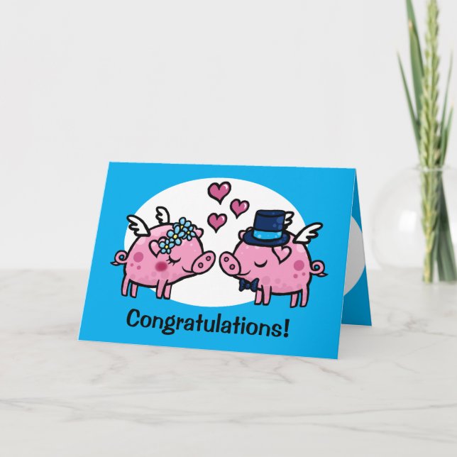 Flying Pig Bride and Groom customizable Card (Front)