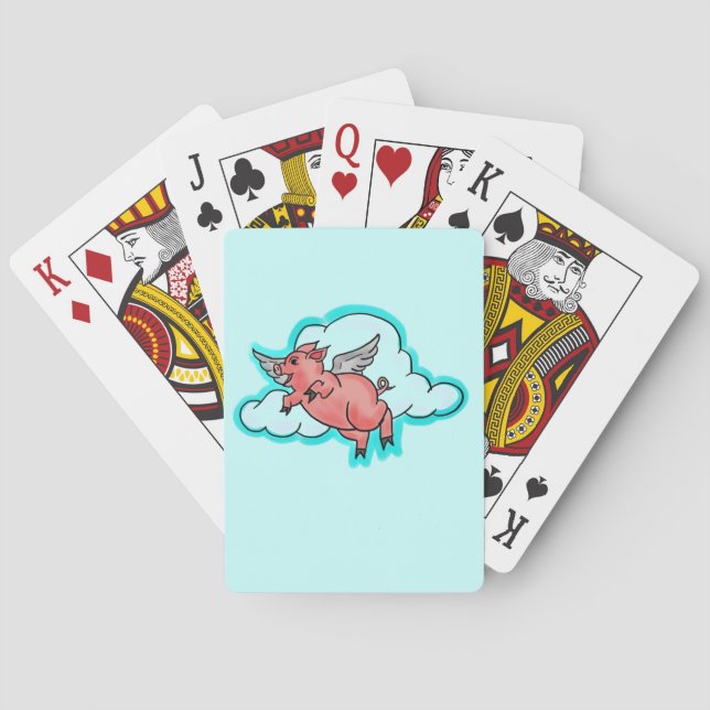 Flying pig cartoon humour playing cards (Back)