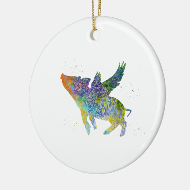 Flying Pig Ceramic Ornament (Left)