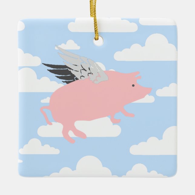 Flying Pig Ceramic Ornament (Front)