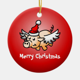 Flying Pig Christmas Ceramic Ornament