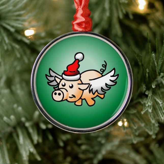 Flying Pig Christmas Metal Ornament (Tree)