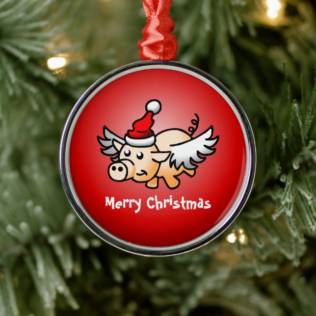 Flying Pig Christmas Metal Ornament (Tree)