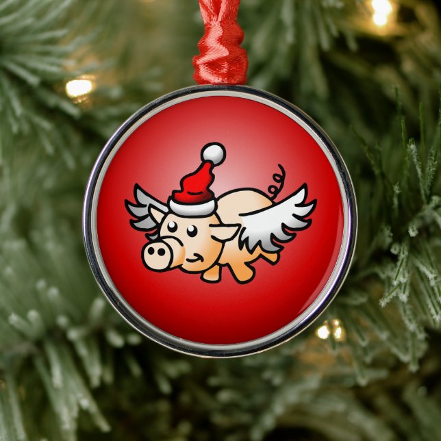 Flying Pig Christmas Metal Ornament (Tree)