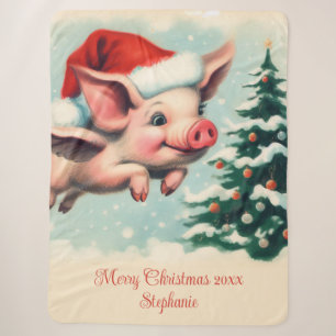 Flying Pig Christmas  Sherpa Blanket