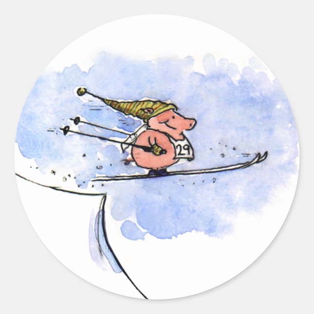 Flying Pig - Cool Ski Jumping Pig Athlete Classic Round Sticker (Front)